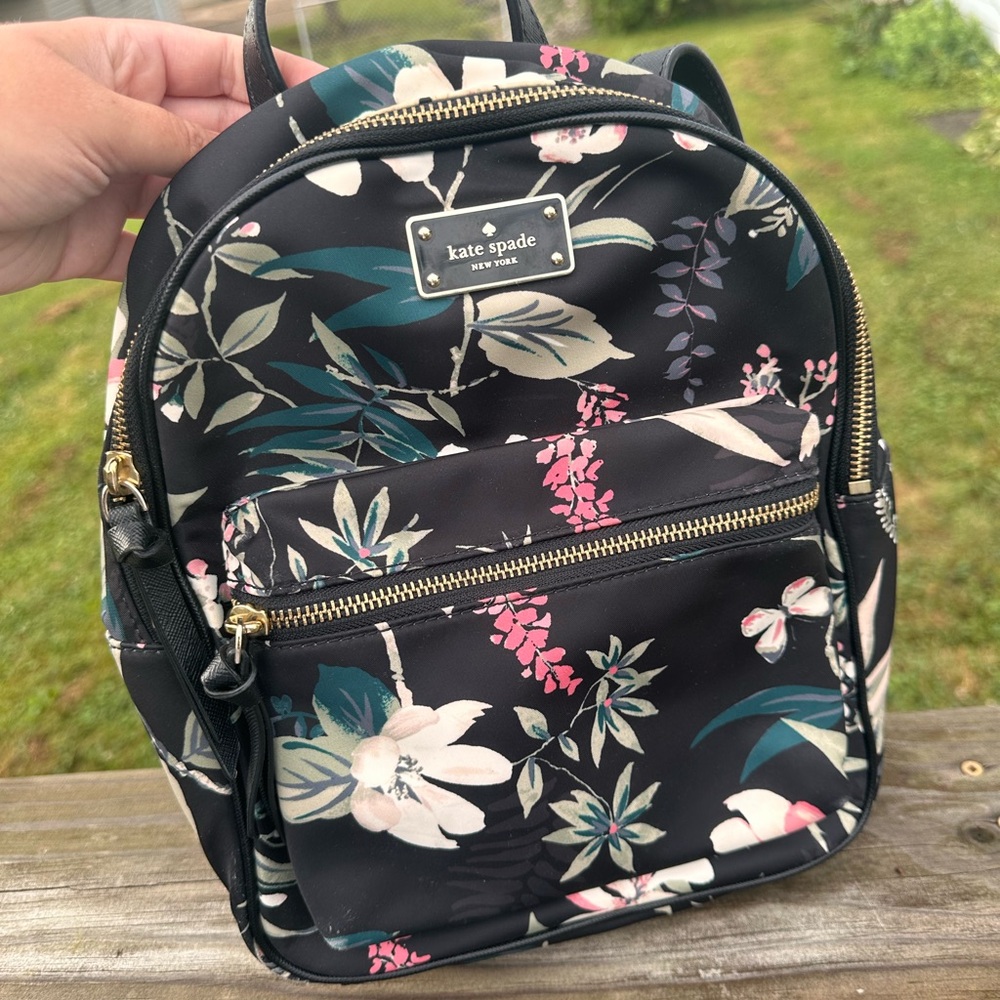 Kate Spade Black and Pink Floral Backpack